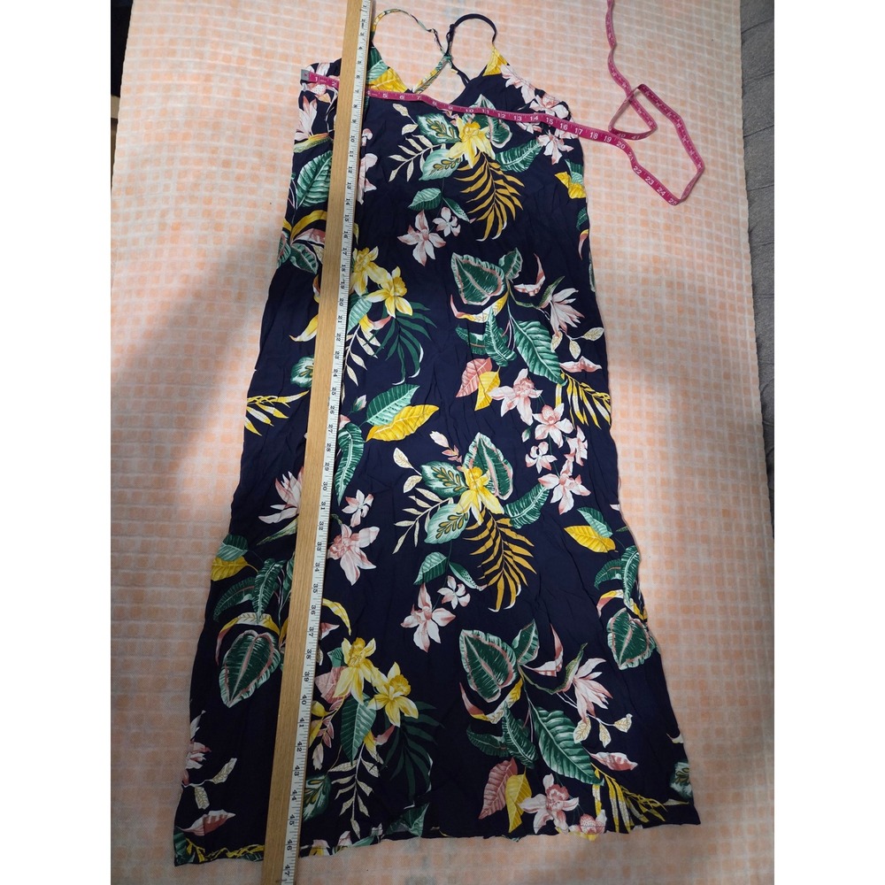 Tropical Floral Maxi Dress Womens Blue Vacation Beachy Summer Strappy Sleeveless - Picture 4 of 4